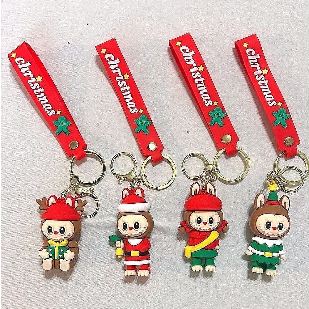 Set of 4 Christmas‎ Monster Keychains Holiday Rubber Key Ring Bundle NWT